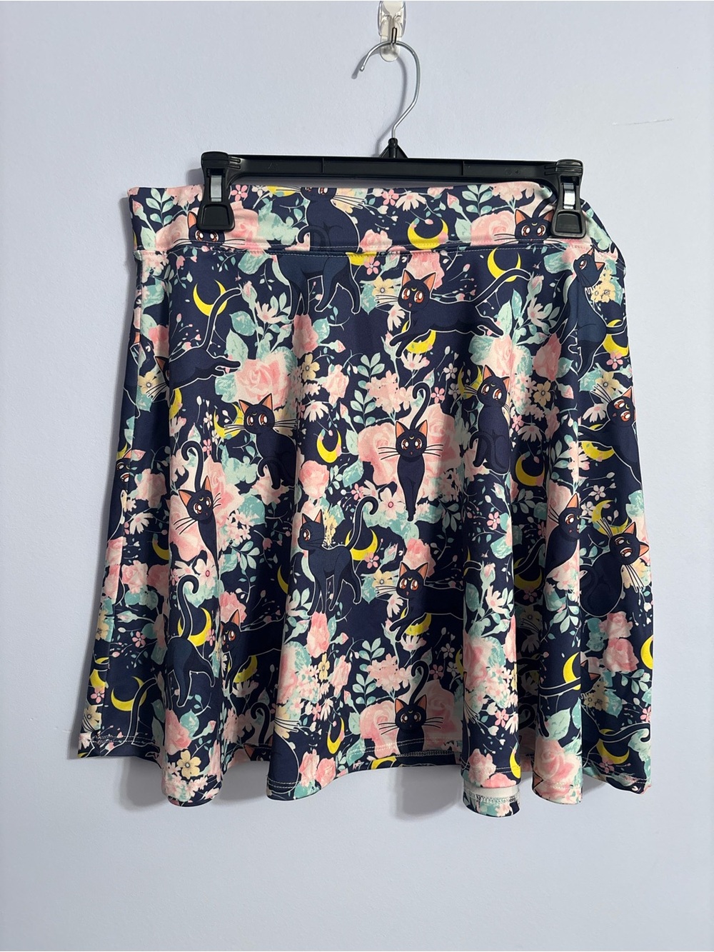 Sailor moon Floral & Cat Print Navy Skater Skirt - hot topic XL